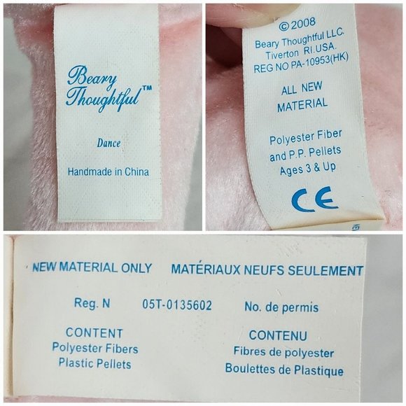 Beary Thoughtful Pink Beanie Dance Teddy Bear 9" Plush Stuffed Animal Embroidery - Picture 10 of 11